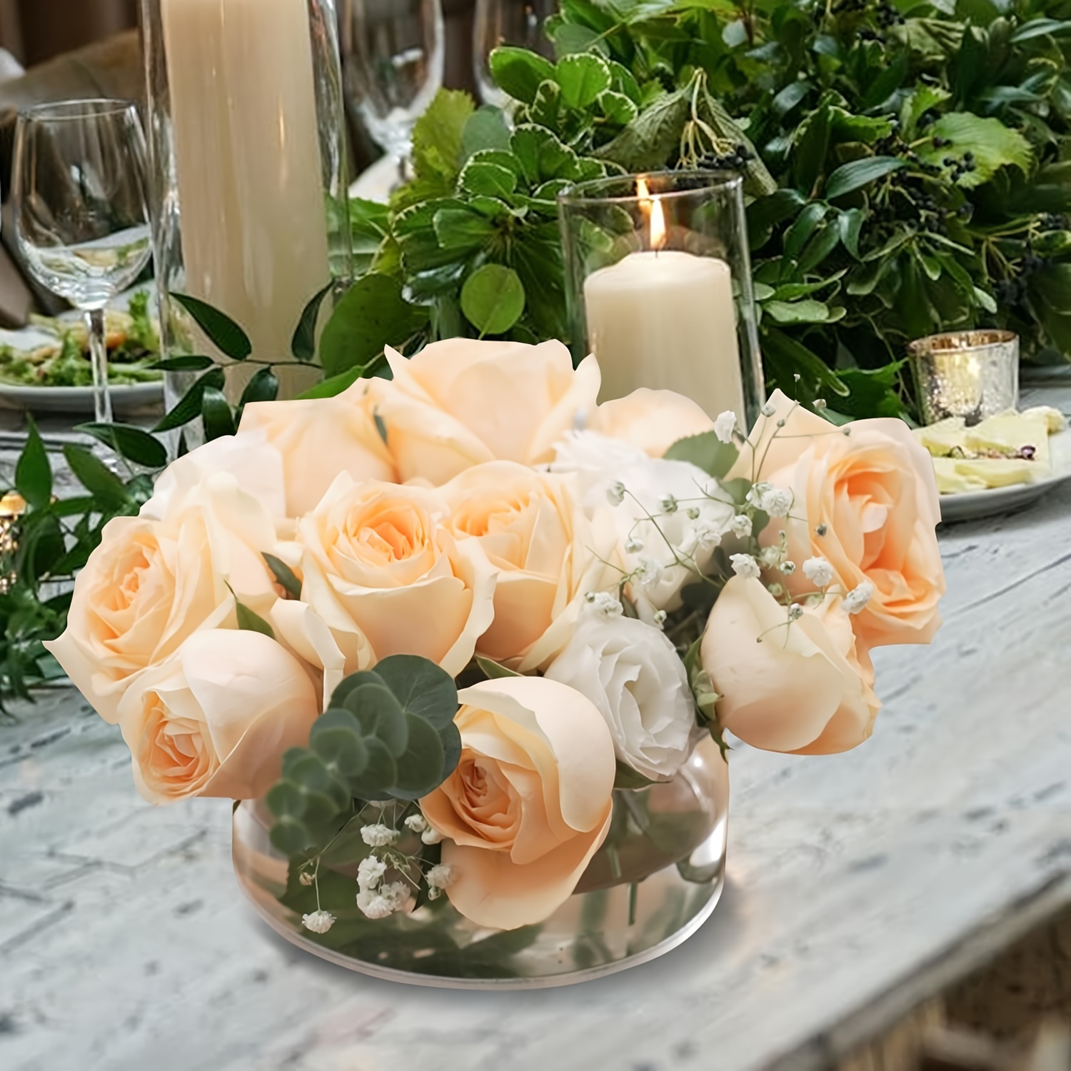 3-6-* Pcs Acrylic Floral Centerpiece For Dining Table Decorations, 12 Holes  Wedding Round Centerpiece Vases For Table Low Flower Holder With Holes Fo