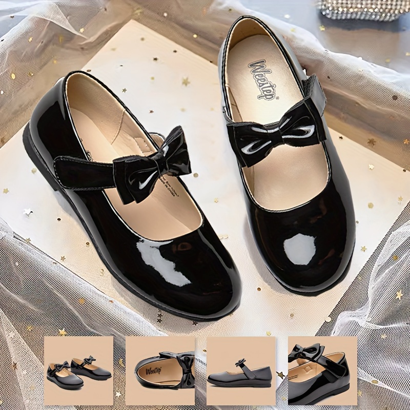 

Girls Black Bow Ballet Flats, Magic Buckle Shoes, Suitable For Baby Girl Toddler Dress School Wedding Party Flats