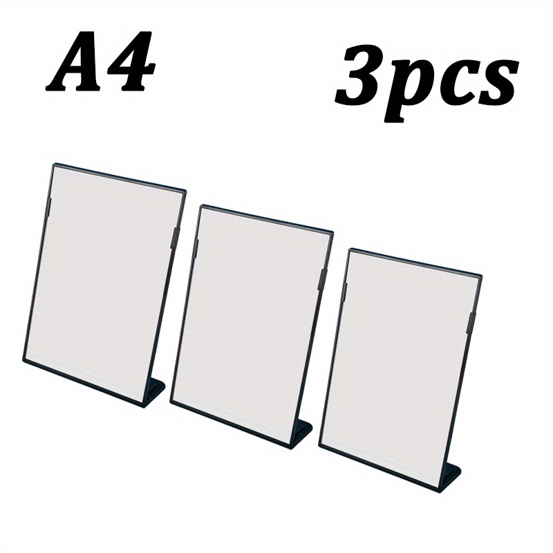 TEMU 3pcs Black And White Tilted Plastic Display Boards, Durable & -resistant – A4/a5/a6 Size For Advertising, Signs, Notices, Brochures,