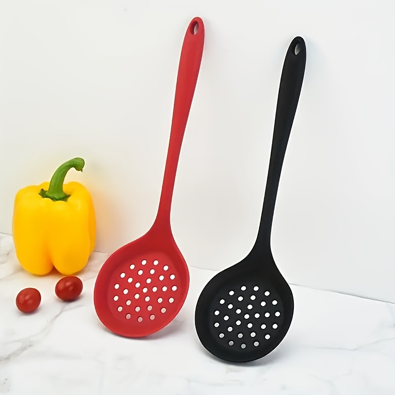 

1pc Uiui Silicone Skimmer Strainer With Long Handle, , Easy-drain Slotted Spoon For Kitchen Cooking & Frying