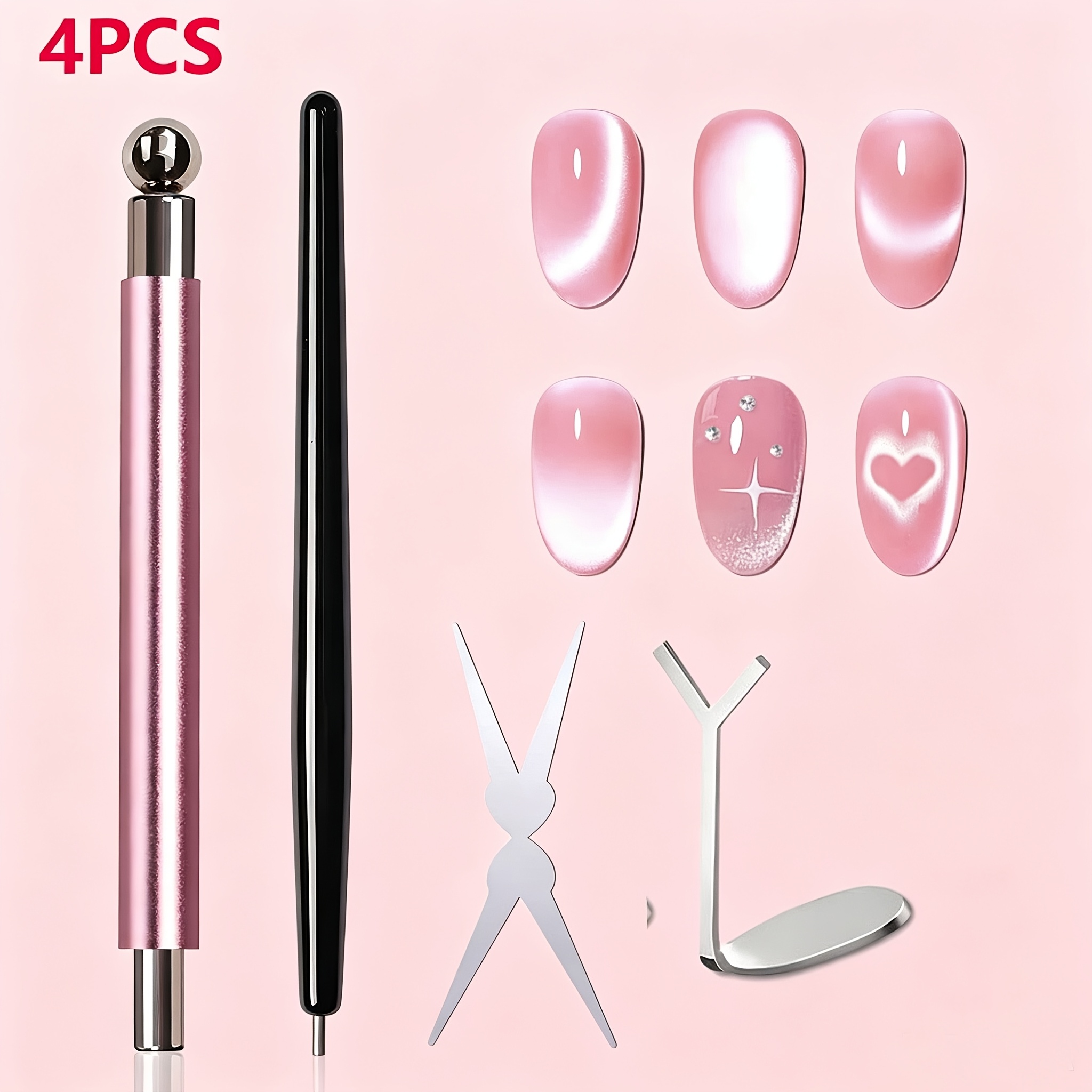 TEMU 4pcs Cat Set - -attracting For Nail Magnet Pen And Heart-shaped Magnet For Nails, For Nail Magnets For Nail Art, Cat For Nail Art, Perfect For