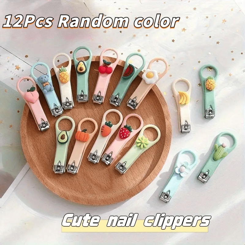 TEMU 12pcs Cute Nail Clipper Set - Portable Foldable Pedicure & Manicure Tools, Colorful Mini Nail Clippers, Unisex, For Home Use, Small Gift,