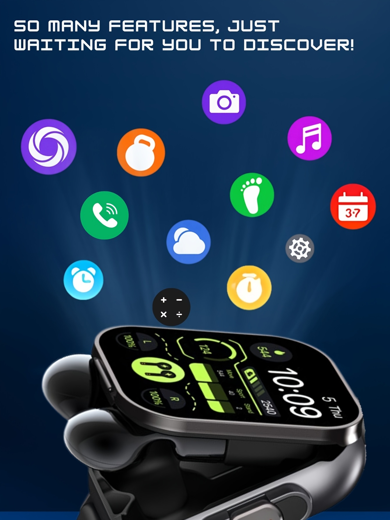 EFFEOKKI 2-in-1 Smart Watch with Earbuds Wireless 2. 01 Inch Display TWS Earphones Headset Make Answer Call Sport Smartwatch for iPhone Android Smartphone