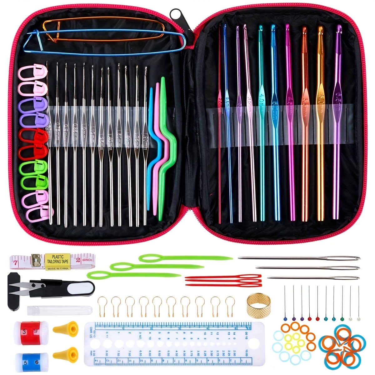 

100pcs Sweater Needle Knitting Tool Set Crochet Hooks Kit With Case Reusable Crochet Needle Kit Multifunctional Portable Knitting Needles Sewing Tool For Crocheting Beginners