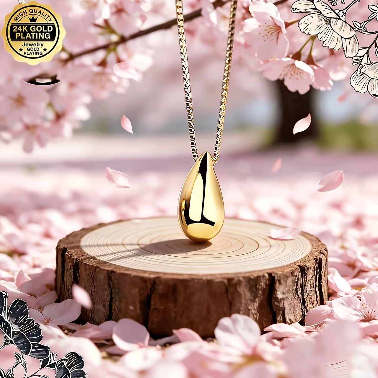 Women's 24K Gold Plated Teardrop Necklace, Daily Wear