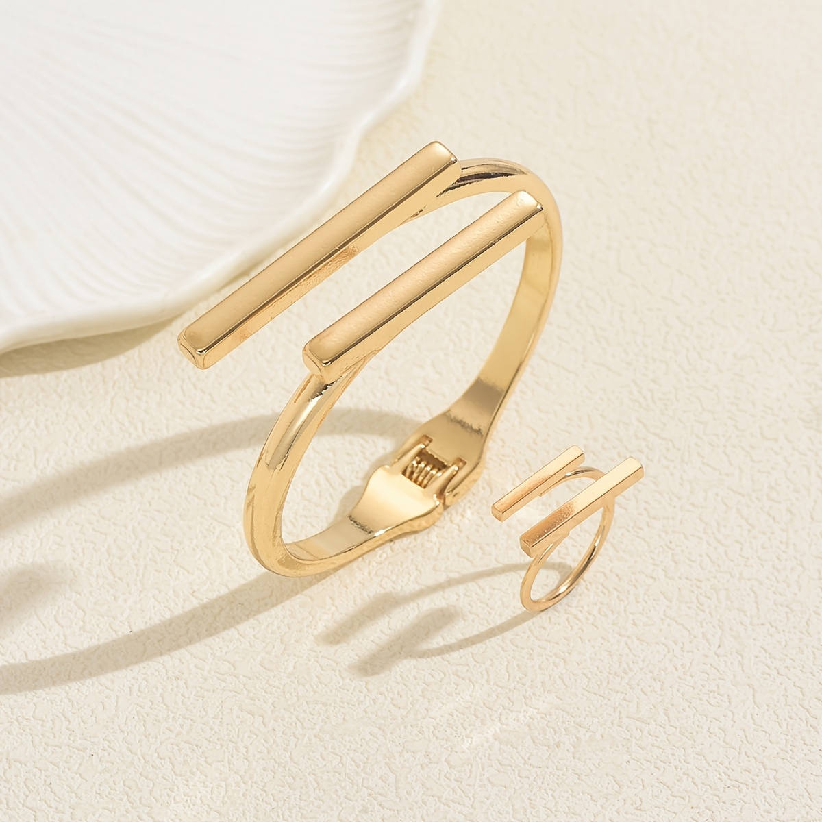 TEMU Conjunto de 2 piezas de joyería para mujer, anillo y pulsera ajustables con cuadrada creativa de aleación europea y americana
