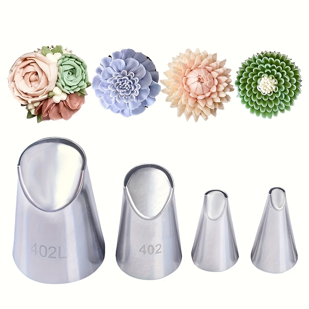 Image of Set Of 4 Half- Shaped Chrysanthemum Piping Tips 80 81 402 402l, Cake Decorating Tools, Baking Tool Kit, Stainless Steel Cream Frosting Nozzles