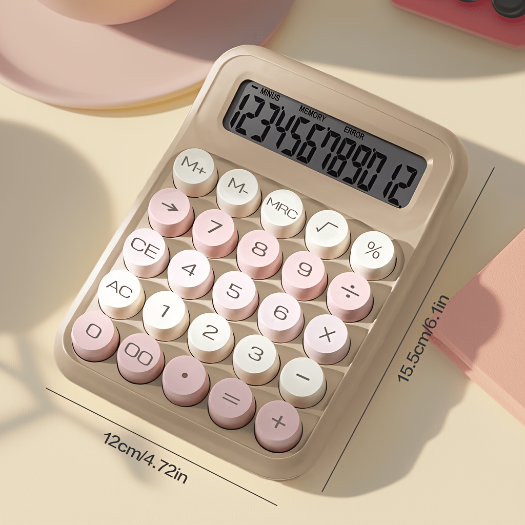 TEMU Mechanical Key Calculator, 12-digit Large Display, Cute Colorful For School Office Use