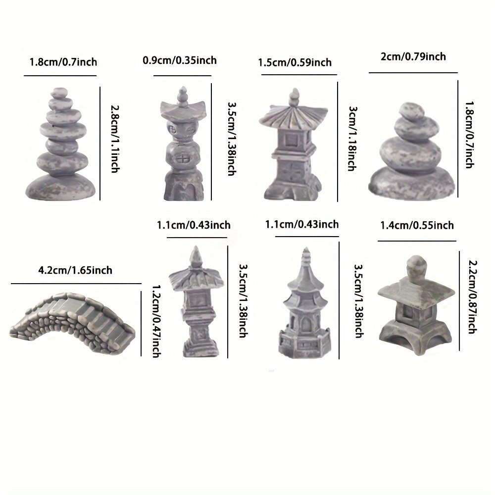 Image of 8pcs Set - Durable Abs Architecture Kit For Terrarium Decor, Bonsai Landscaping & Fairy , Grey Miniature Building Ornaments