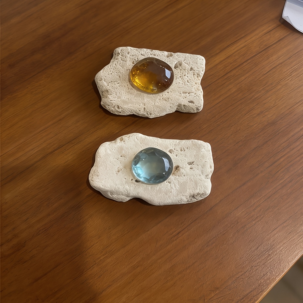 TEMU 2pcs Shaped Travertine Stone Holder For Rings, Earrings, And Other Accessories, Handmade Stone Tray For Dresser Or Vanity, Jewelry Trays