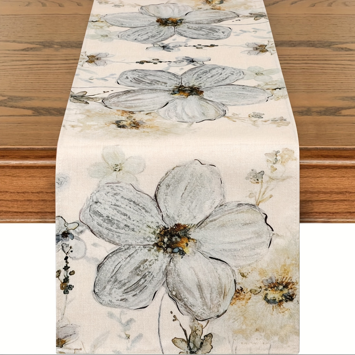 TEMU 1pc, Floral Tablecloth, Ink, Peach Tablecloth, Rustic Style Tablecloth, Vintage, Bohemian Tablecloth, Kitchen, Coffee, Holiday Dining Table,