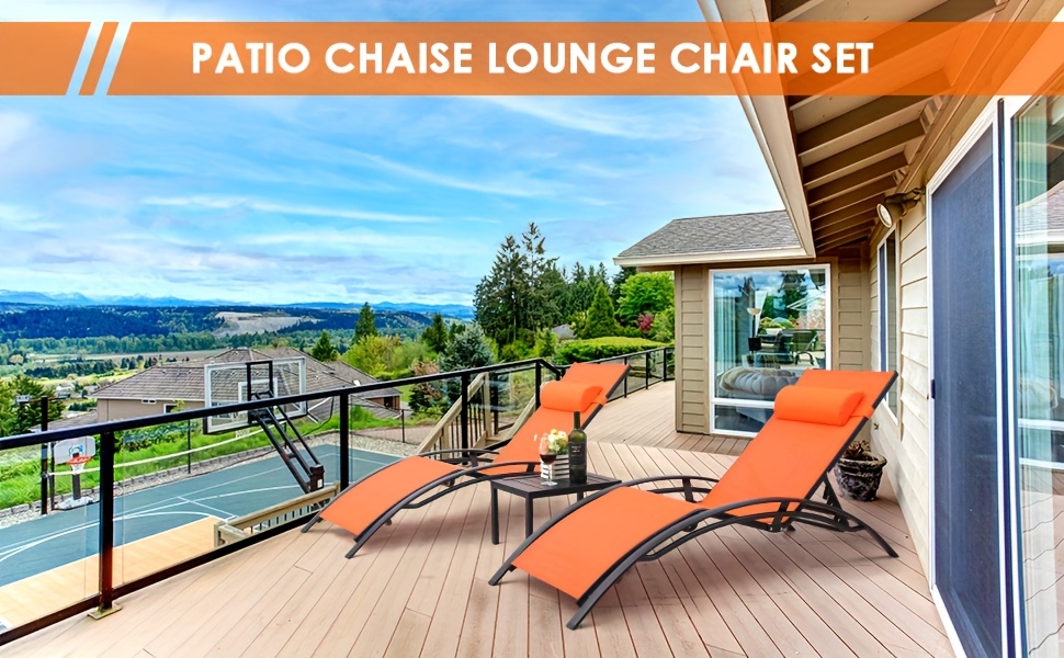 [Outdoor Lounge Chair] 2-Pcs Outdoor Lounge Chair With 1-Pcs Side Table, Patio Sunbathing Lounger, 5-Level Height Adjustable, Suitable For Garden, Pool, Beach, Outdoor Use