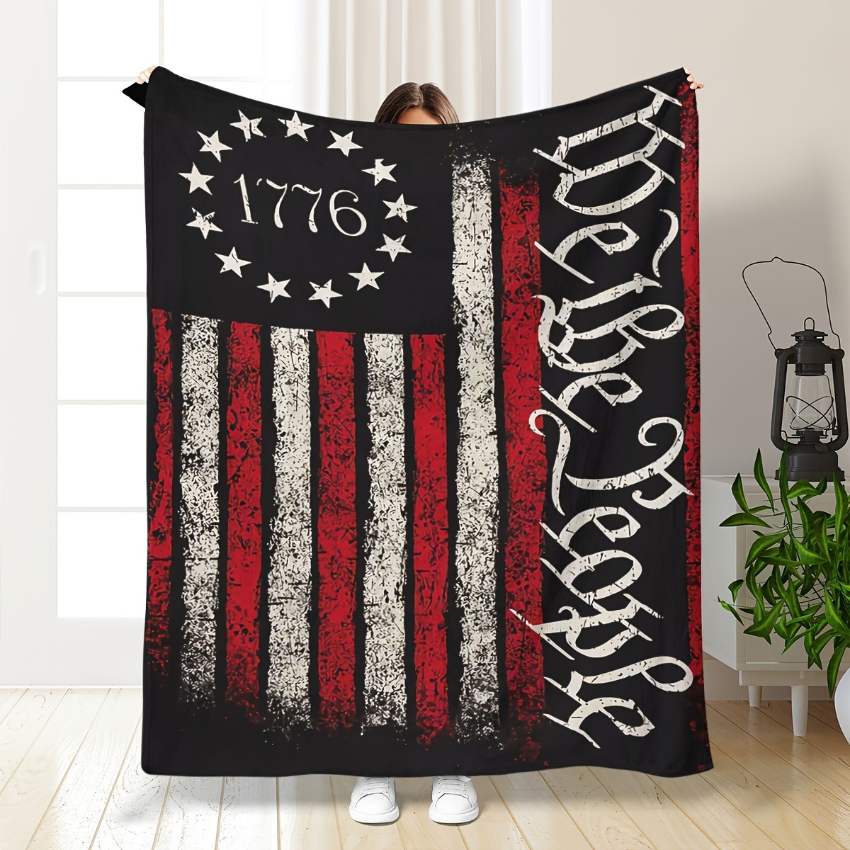 

Vintage 1776 Print Throw Blanket - Machine Washable, Stain Resistant, Hypoallergenic Polyester, Chunky Knit Weave, Multipurpose Office Shawl, Travel, And Nap Throw Blanket