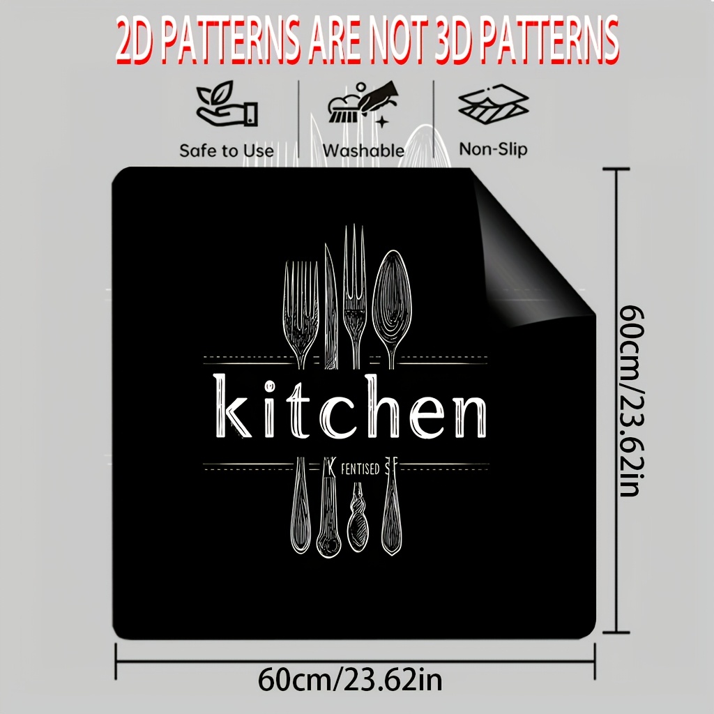 TEMU 1pc, 2d Flat, Kitchen Text Pattern Stove Cover Protector Mat, Kitchen ,perfect For Glass Stoves Mat, Flat Ovens Mat, Washing Machines Mat -