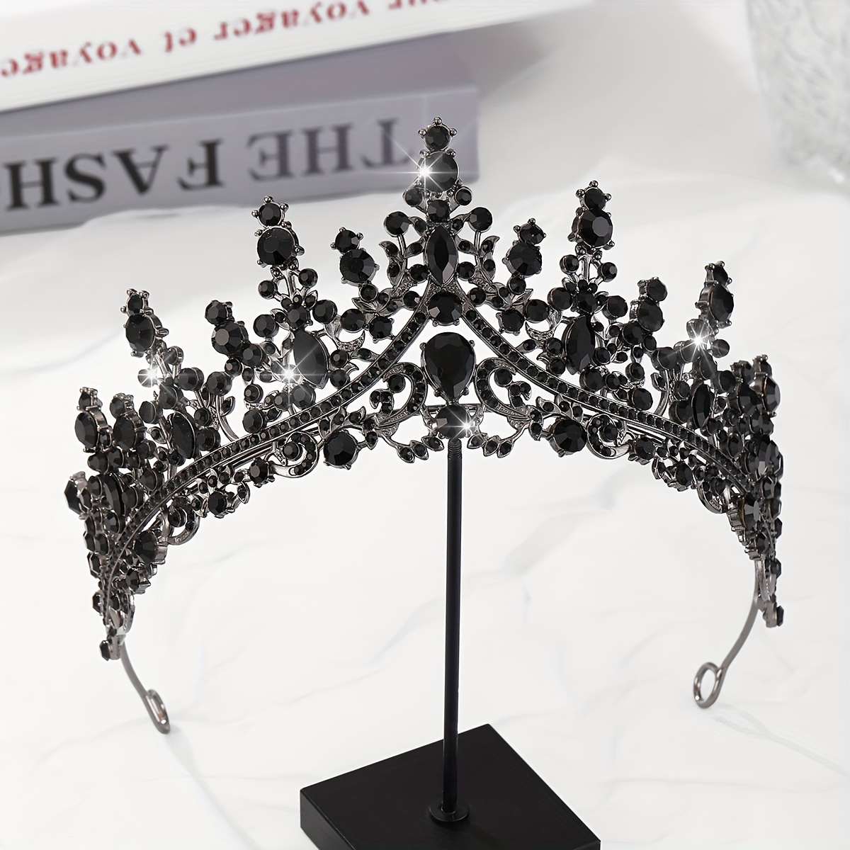 

Elegant Black Rhinestone Tiara - Vintage With Crystals, Ideal For Costume Parties & Halloween Celebrations, Perfect Gift For Women And Girls