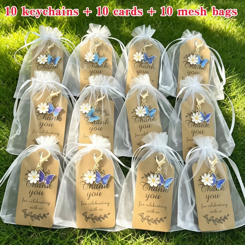 TEMU Random 30pcs/10 Sets And Daisy Keychain Set, 10pcs Keychains, 10pcs Cards And 10pcs Mesh Bags, And White Daisy, Inspirational Gift. Suitable For