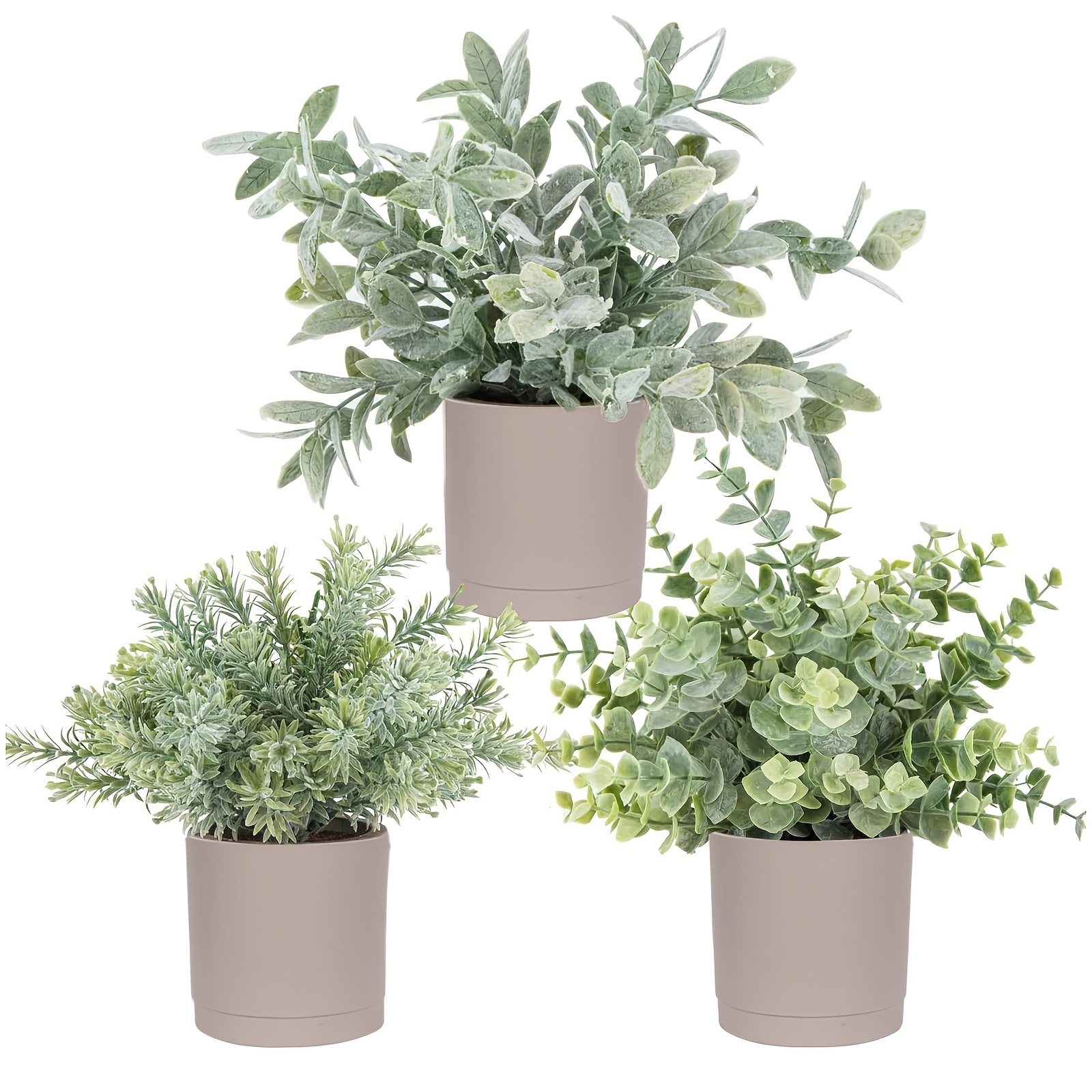 Image of 3pcs Mini Potted Plant Simulation Plant Artificial Plastic Eucalyptus Plant Potted Plant Suitable For Home Office Desk, Farmhouse Room Decoration