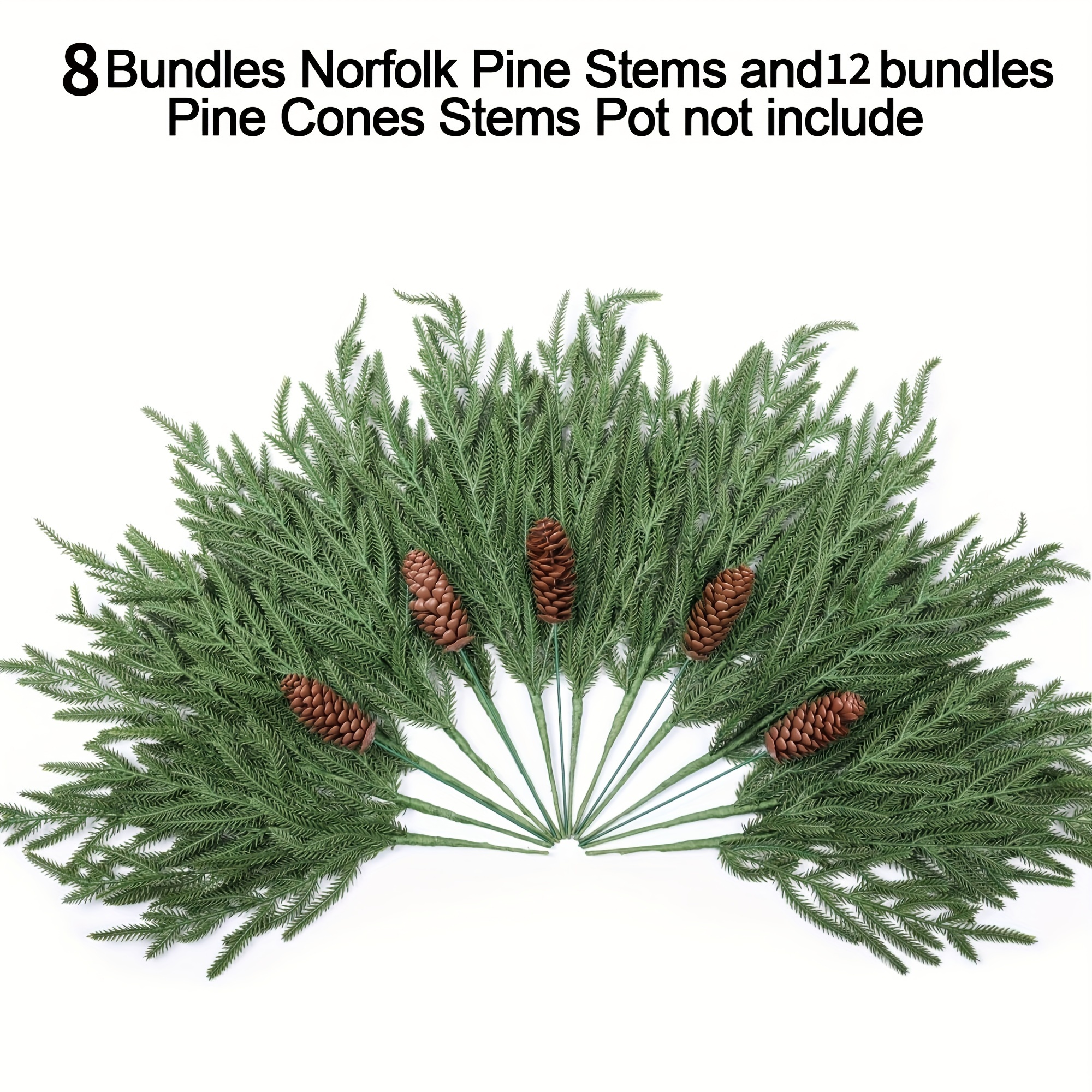 Image of 20pcs Christmas Norfolk Pine Stems, Real Touch 43.18cm Artificial Norfolk Pine Branches With 12 Big Stems Diy Greenery Pine Picks Plastic For Indoor Outdoor Home Decor