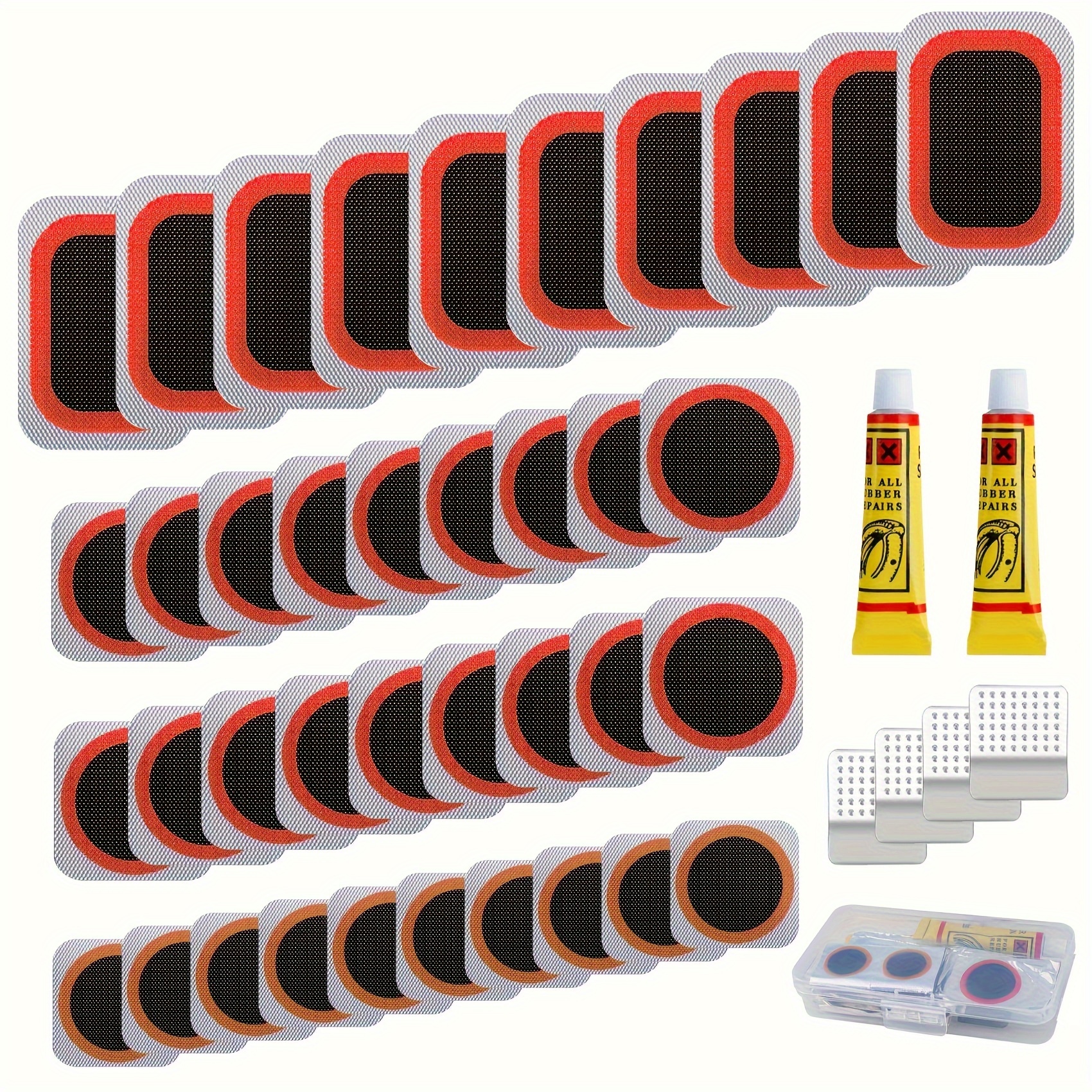 

Heavy-duty Rubber Bicycle Tire Repair Kit With 32 Vulcanizing Patches, Metal Rasp, And Adhesive For All Bike Types - Essential Tube Patch Tools For Cycling Enthusiasts