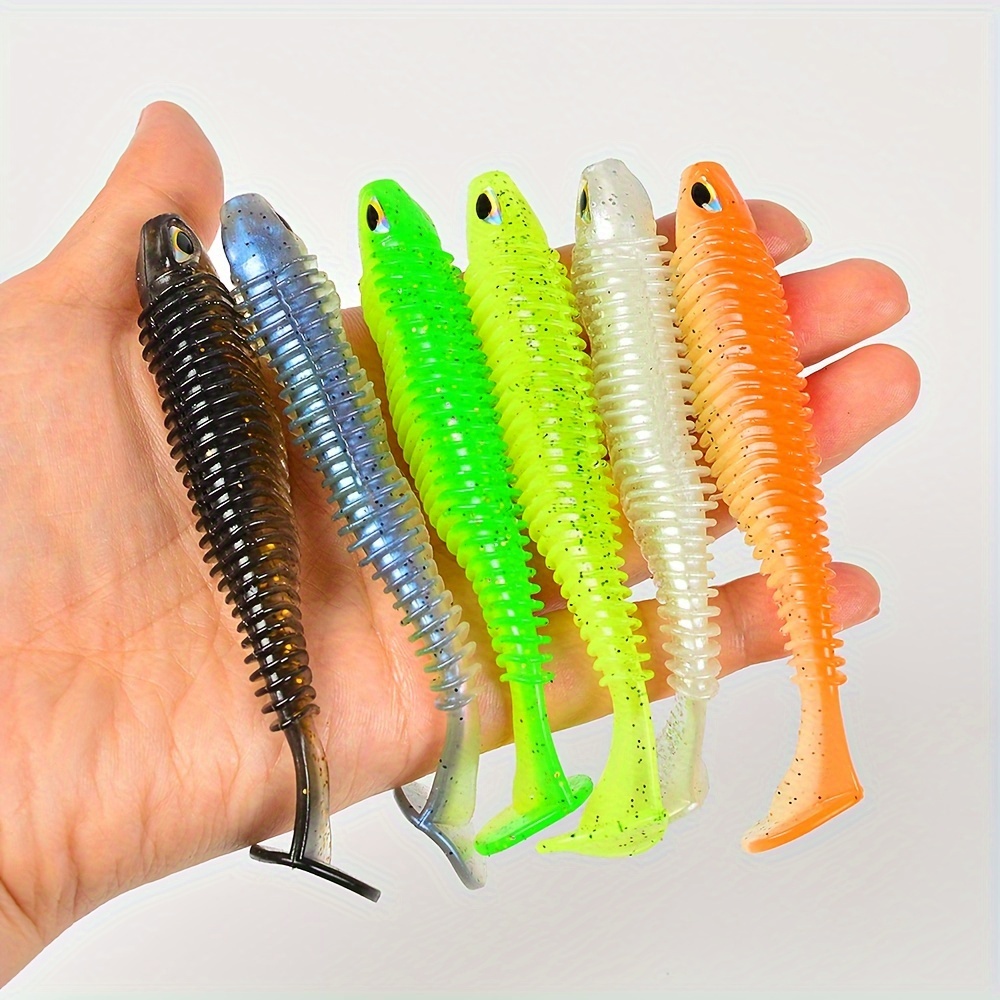 

6pcs Lifelike Soft Fishing Lures With , -the-dark Silicone Baits For Bass - Pvc Material, Fishing , Rotating Thread, Paddle Tail, Suitable For Trout