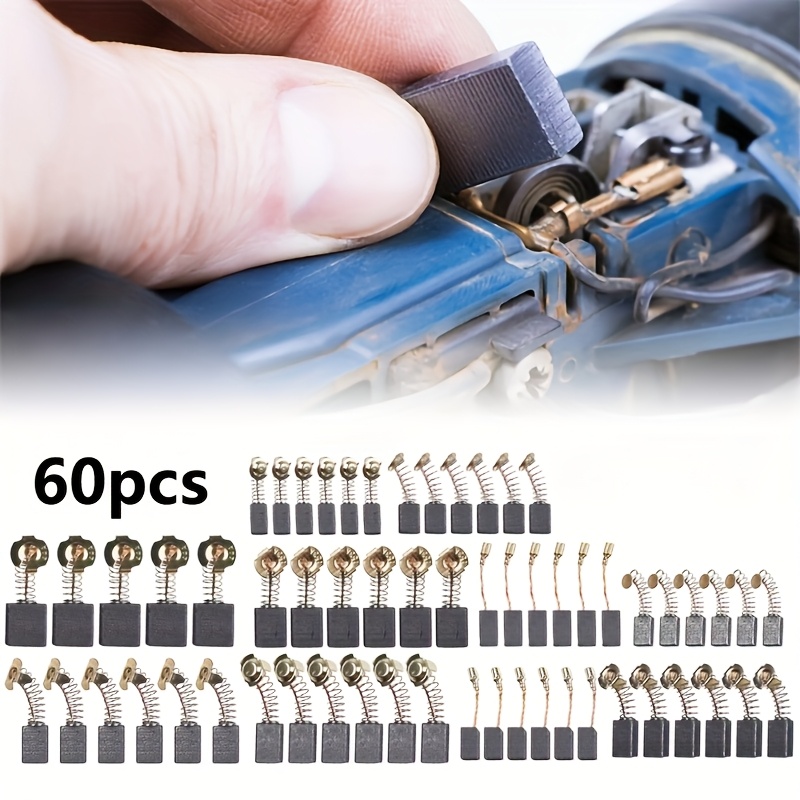 60pcs Carbon Brush Set for Power Tools - 10 Sizes, Carbon Brushes for Power Tools, Angle Grinder Carbon Brush Replacement Brushes, Suitable for Drill  , Circular Saws, Cutters And Angle Grinders