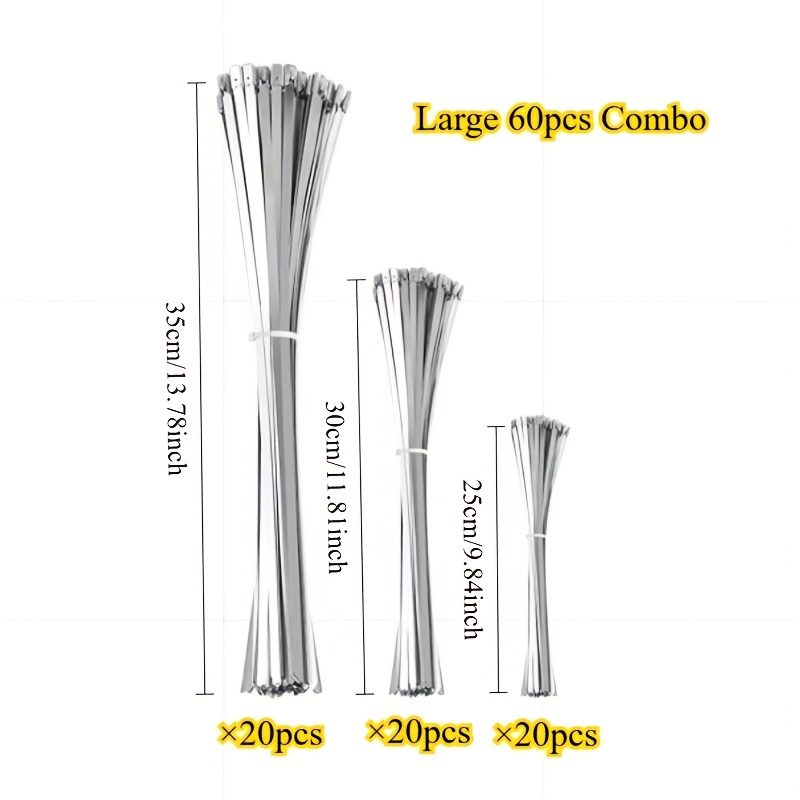 Image of 60/120pcs304 Stainless Steel Cable Ties Mixed Set Self-locking Cable Ties Equipment Fixing High Temperature Resistant Metal Cable Ties Cable Ties Indoor Outdoor Are