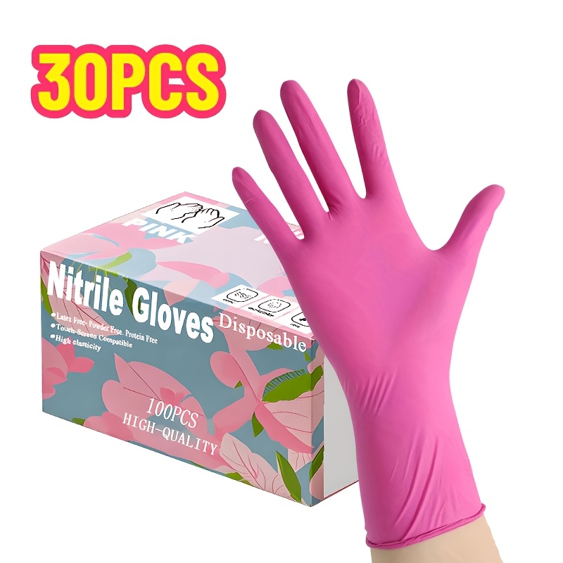 

30pcs Pink Disposable Nitrile Gloves - Powder-free, For Kitchen, Bathroom, Dishwashing, Manicure & Cleaning