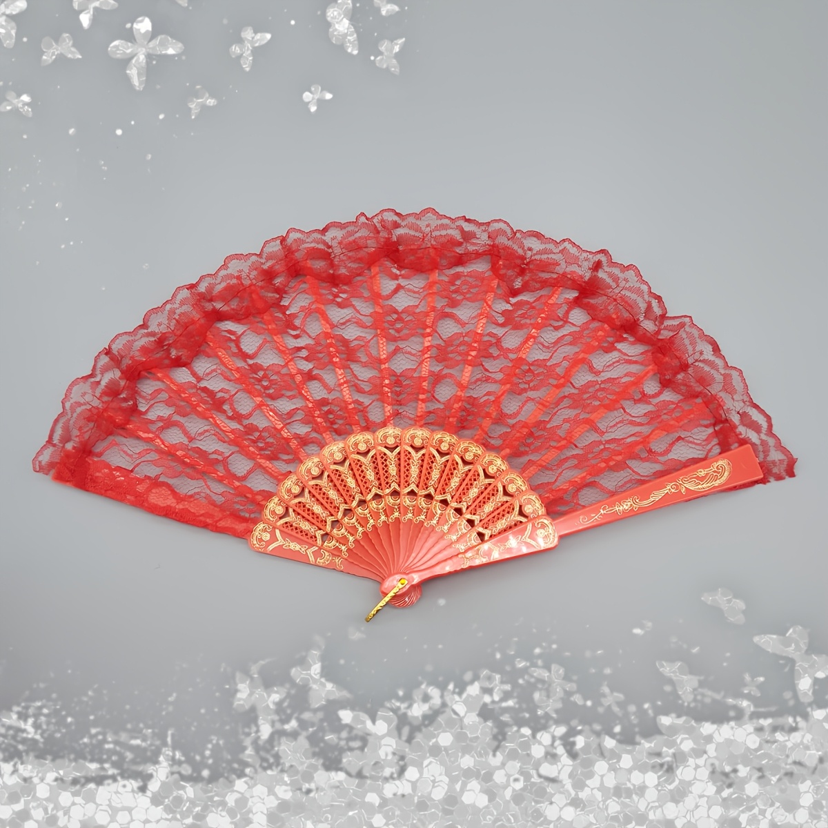 D 1pc 1920s Lace Handheld Fan Chinese Folding Fan Floral Hand Fan Bridal Dancing Props For Women Wedding Party Favor Decoration