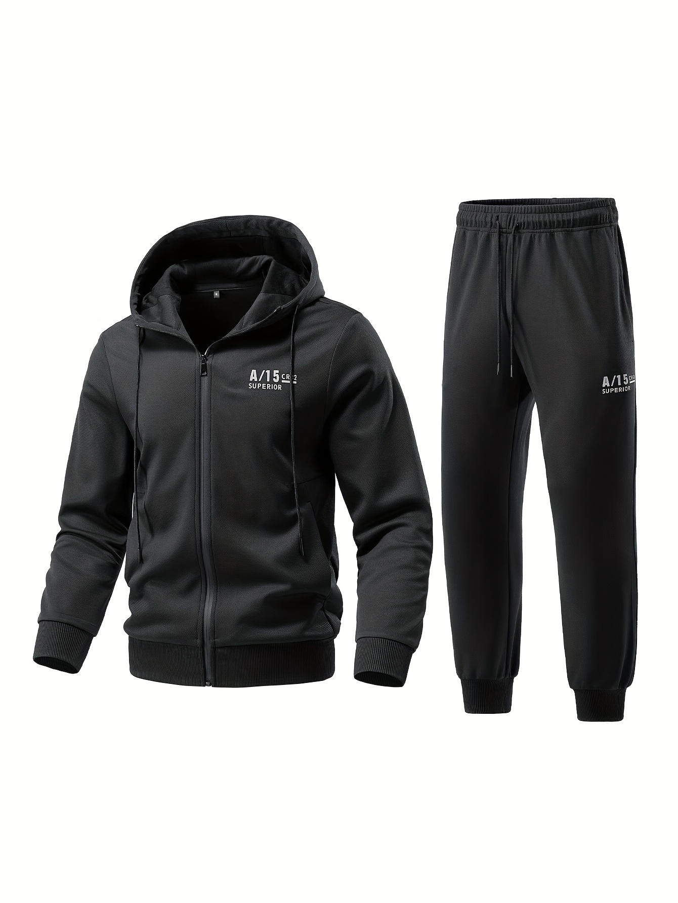 의류 세트 1세트: 스웨트셔츠 1장 + 바지 1켤레. 러닝 및 야외 활동용 스포츠 스타일 캐주얼 스웨트셔츠 세트, 일상 착용에 적합한 남성용 지퍼 카디건 후드