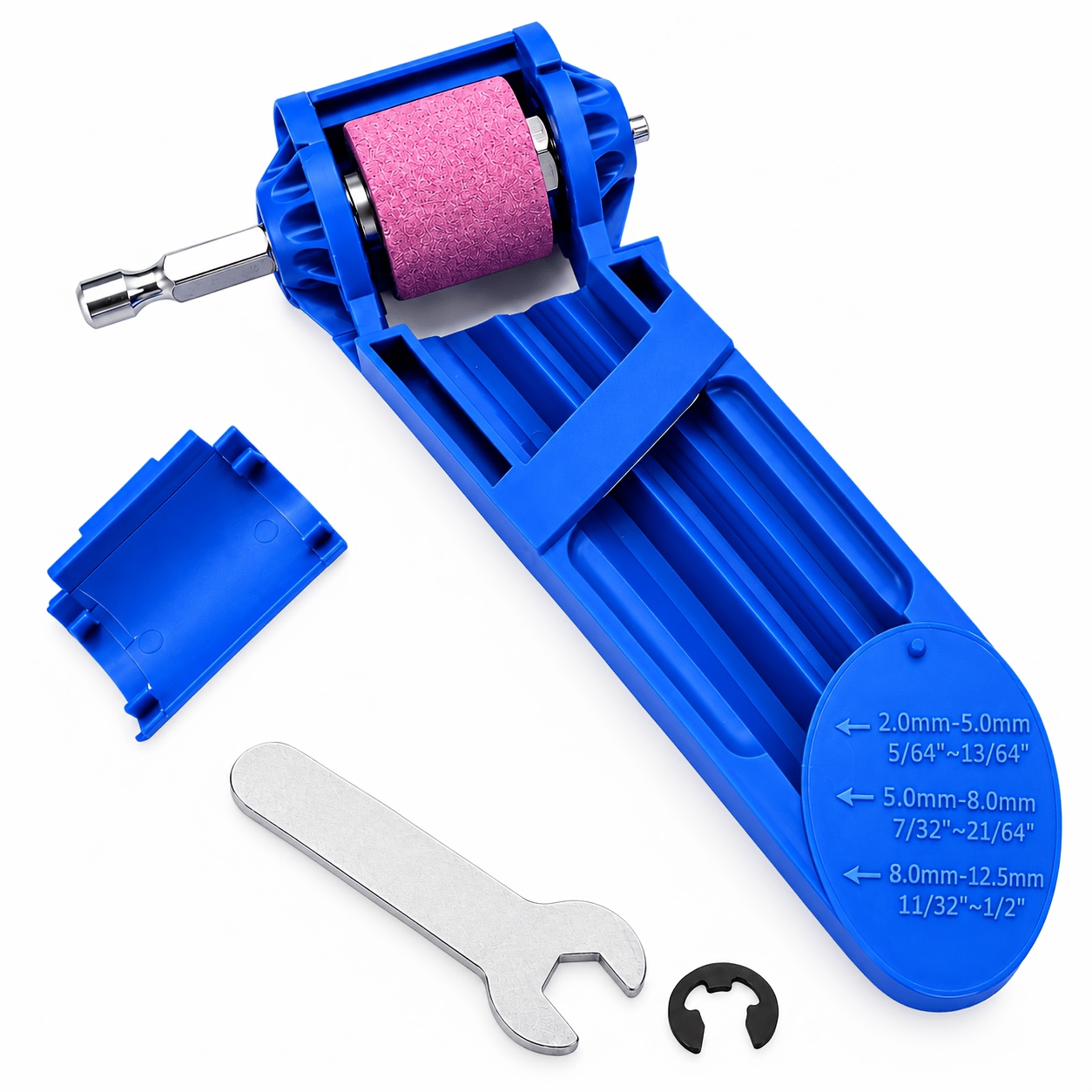 TEMU Drill Bit Sharpener Attachment For Power Drill, Drill Bit + Wrench + Retaining Ring + Sharpening Stone 4pcs Set, Portable Drill Sharpening Tool