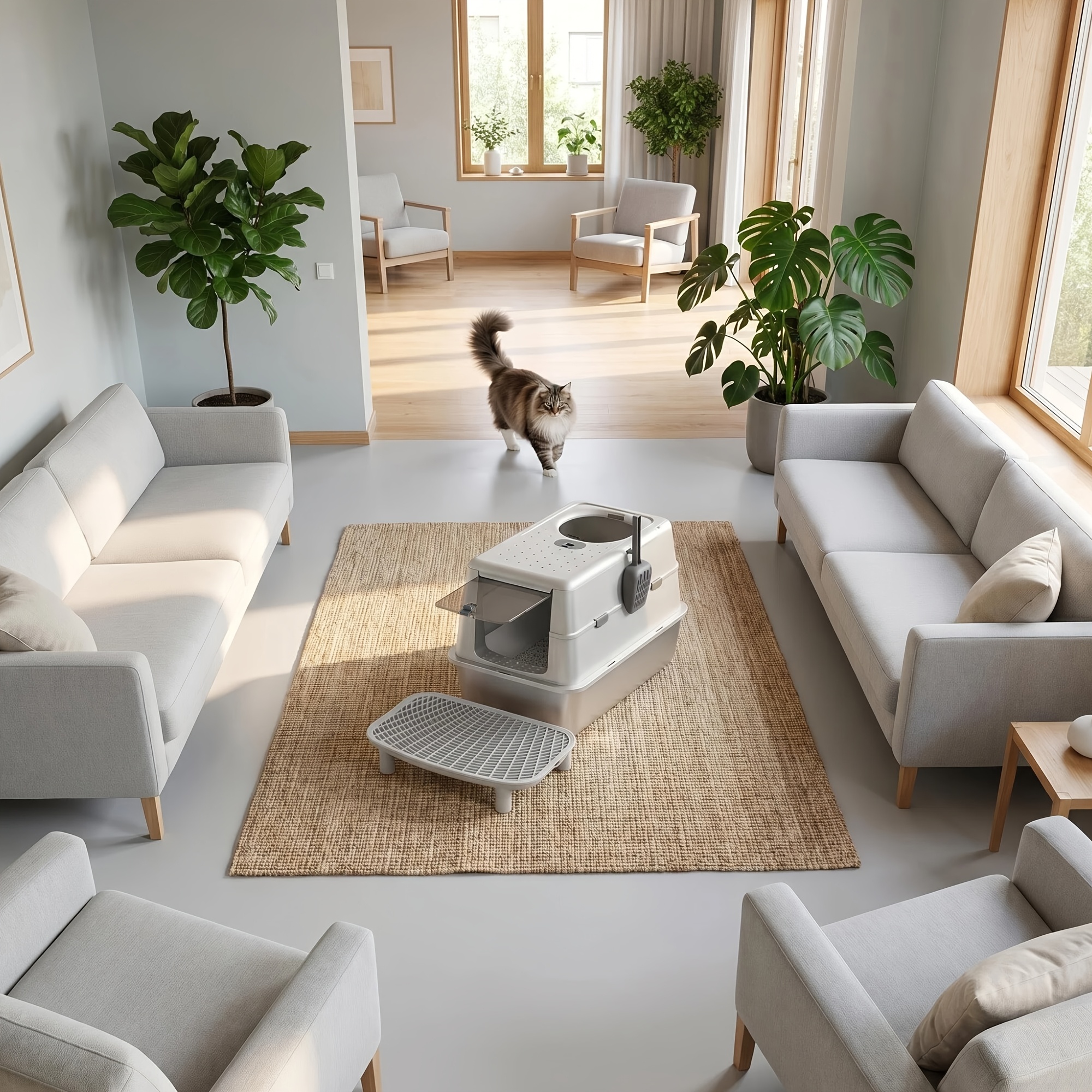 Enclosed Stainless Steel Litter Box With A Wide-angle For , Heightened Splash, And With Cleaning Accessories. Suitable For All Types Of Cats.