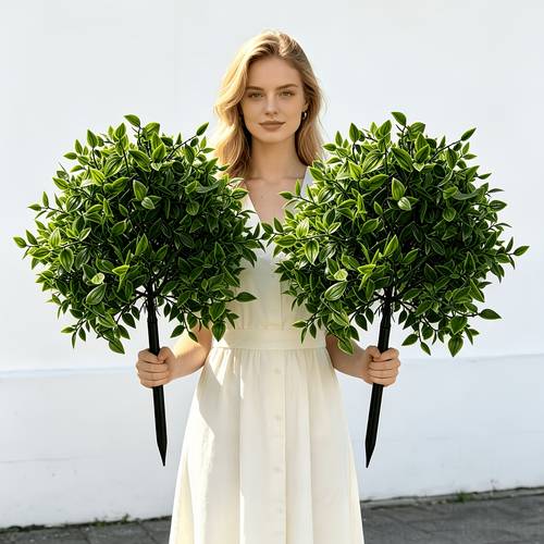 2pcs large uv resistant waterproof artificial shrubs suitable for outdoor garden patio wedding decor uvproof plastic foliage with low maintenance evergreen round bushes suitable for porch walkway retirement party decoration planter not