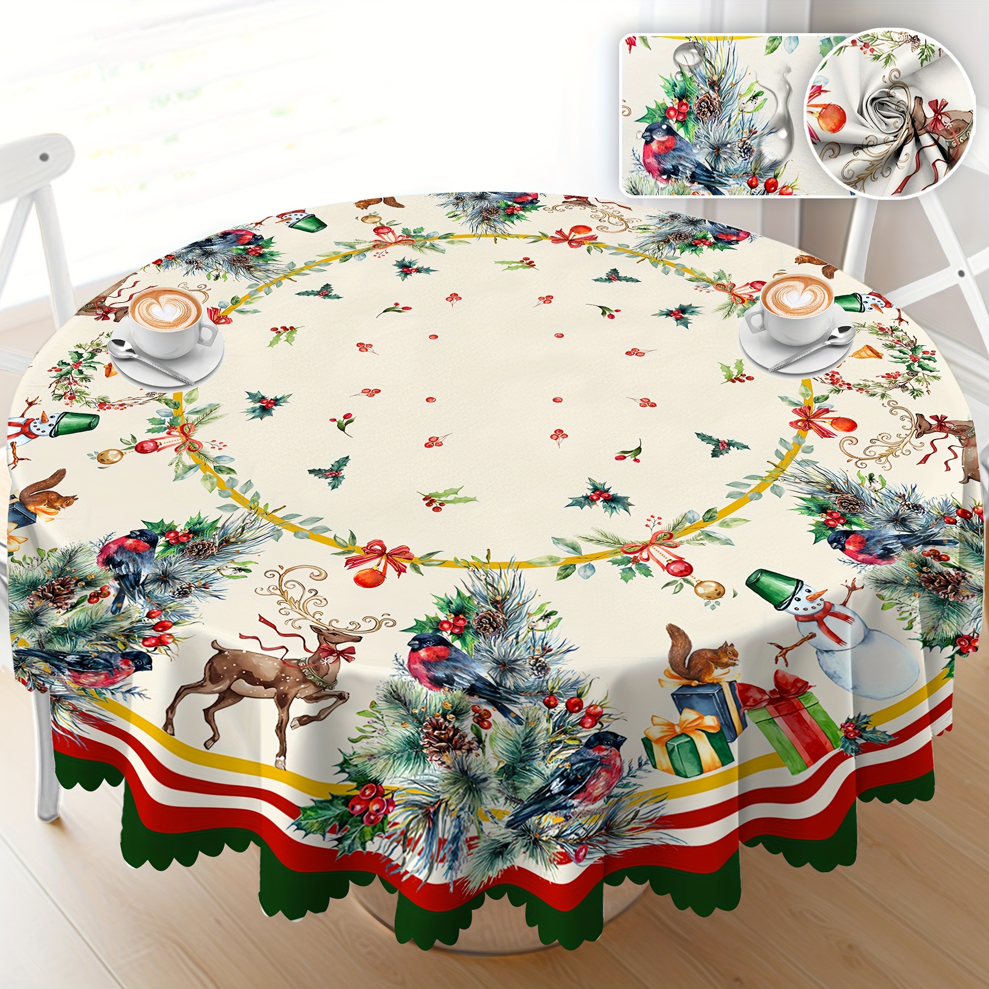 

1pc Premium Polyester Christmas Tablecloth - Vibrant Pine Tree, Butterflies & Snowman Pattern - Festive Table Decor For Holidays, Home Atmosphere Enhancer & Perfect Gift Idea
