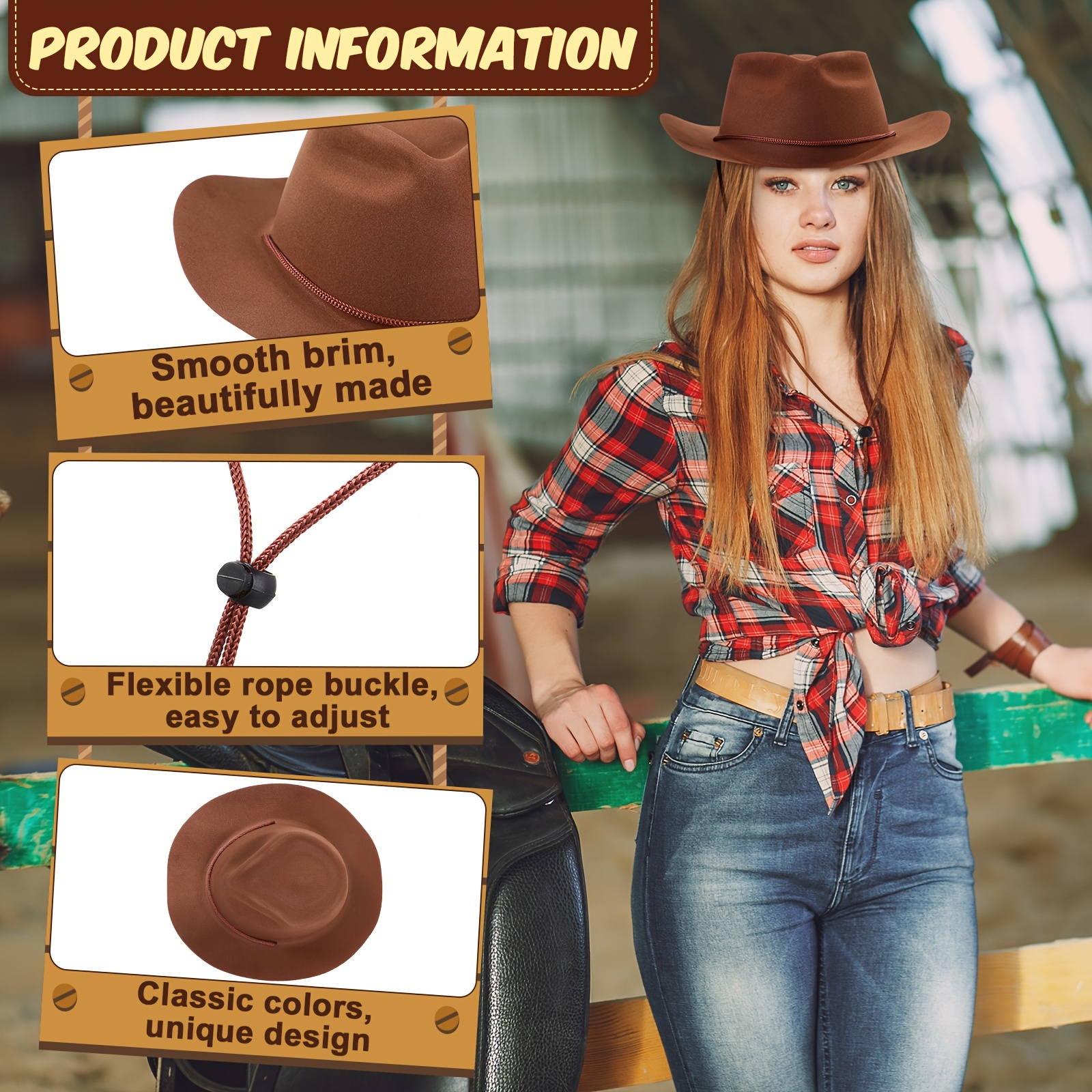 24pcs disposable plastic western cowboy hat set felt wide - Temu display picture 1