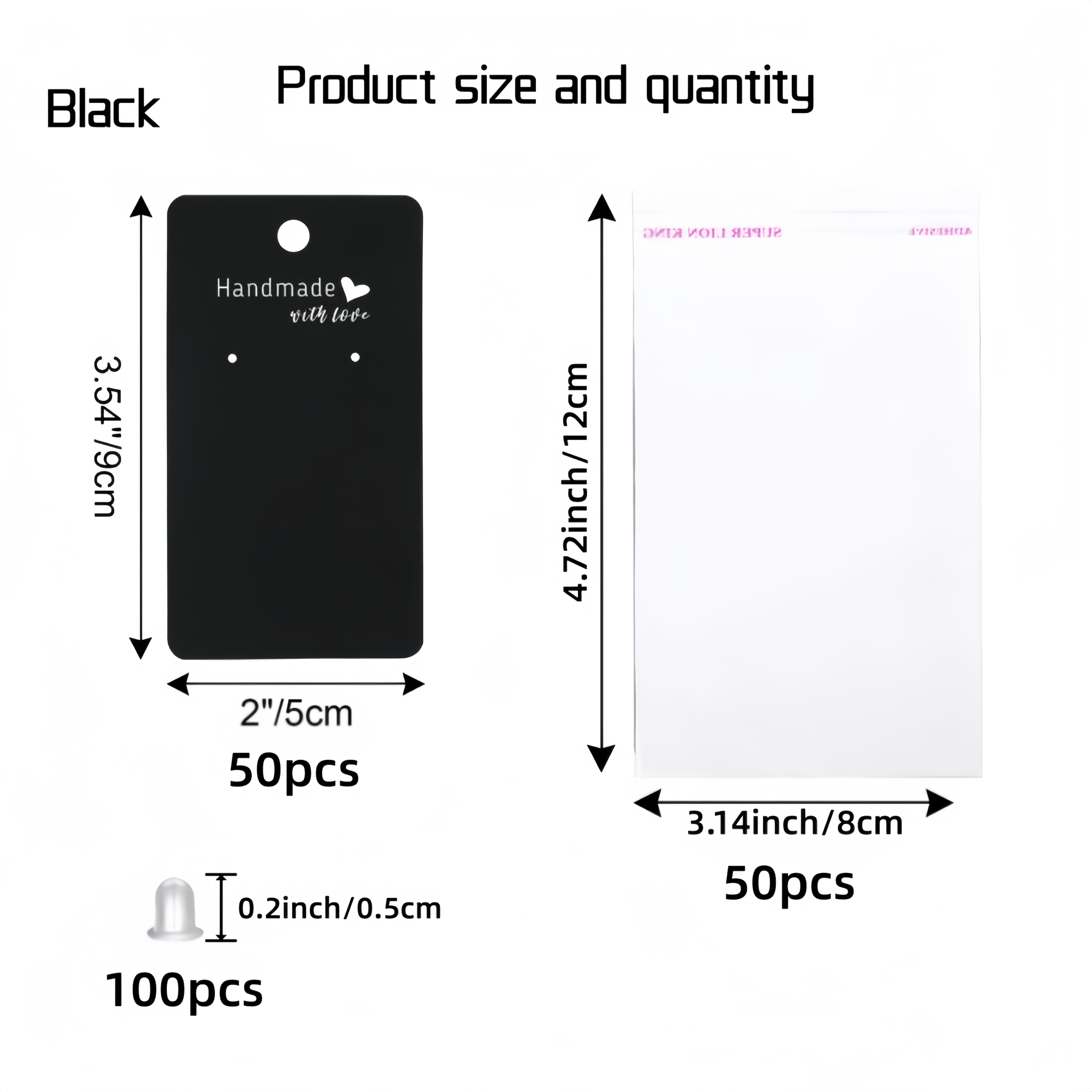 TEMU 200pcs Earring Display Cards Kit, Include 50pcs Earring Cards, 50pcs Packaging Bags And 100pcs Earring Backs For Hanging Earring And Necklace
