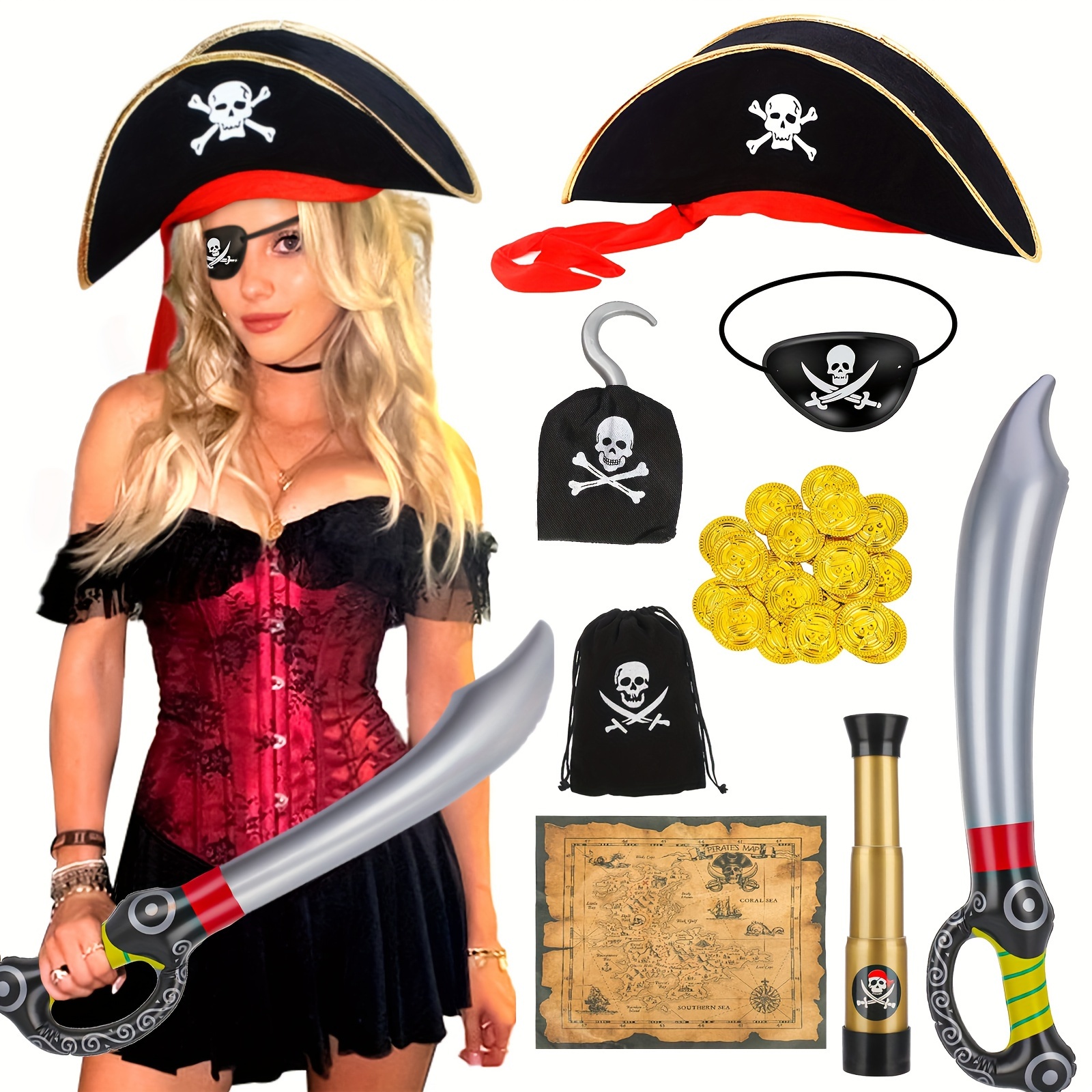 Falda pirata de encaje para Halloween Juego de rol de manga larga