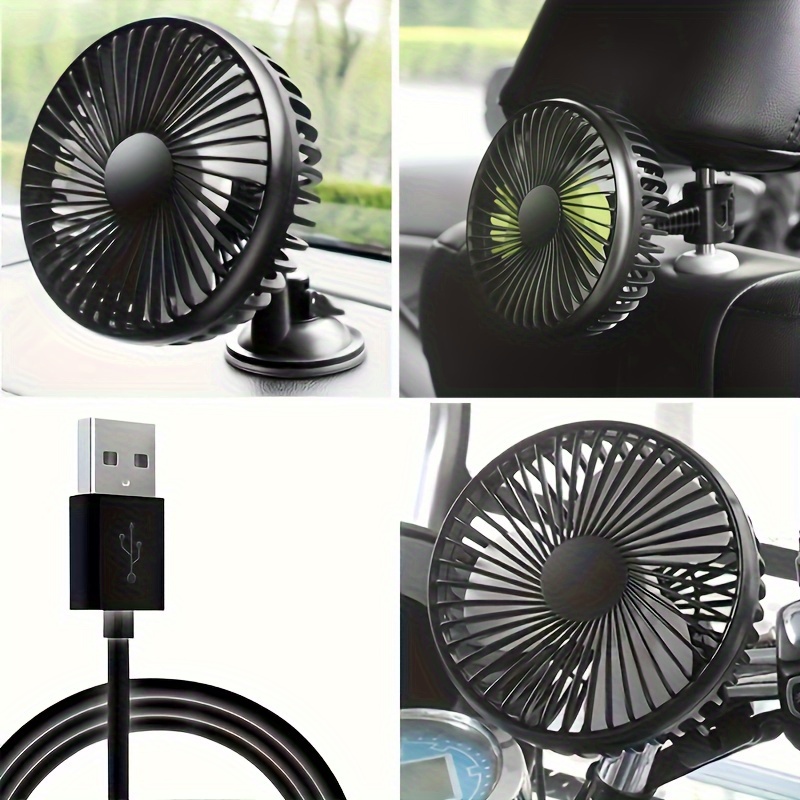 12V/24V Portable Mini Car Fan ABS Black Auto Single Head Fan USB Universal  Car Fan Suction Cup Car Seat Back Fan 360 Degrees Free Rotation Cooling Fan