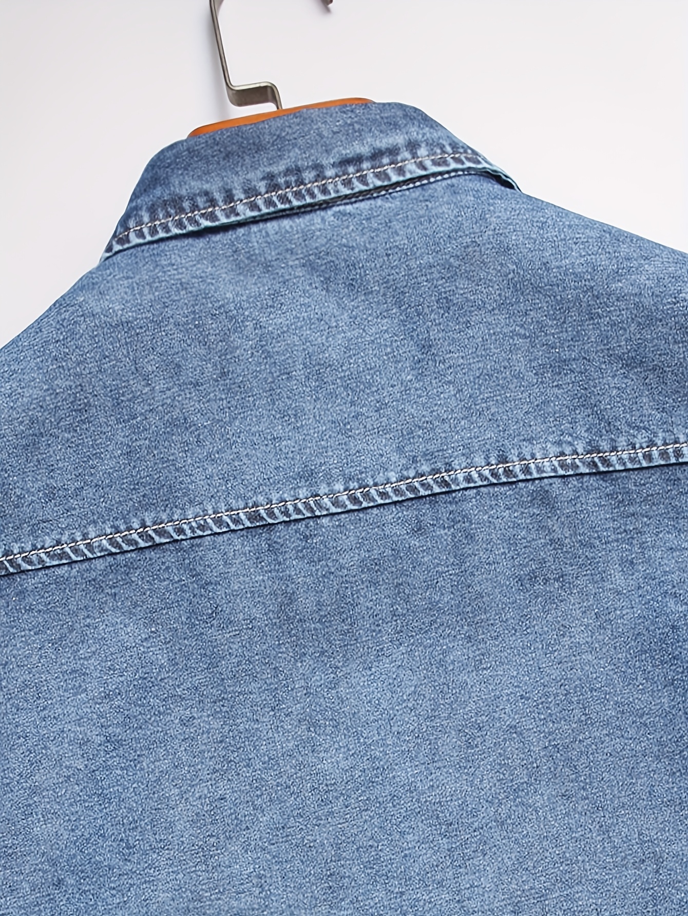 Men'S Fashion Summer Denim Short Sleeve Shirt (Washed Denim Medium Blue)