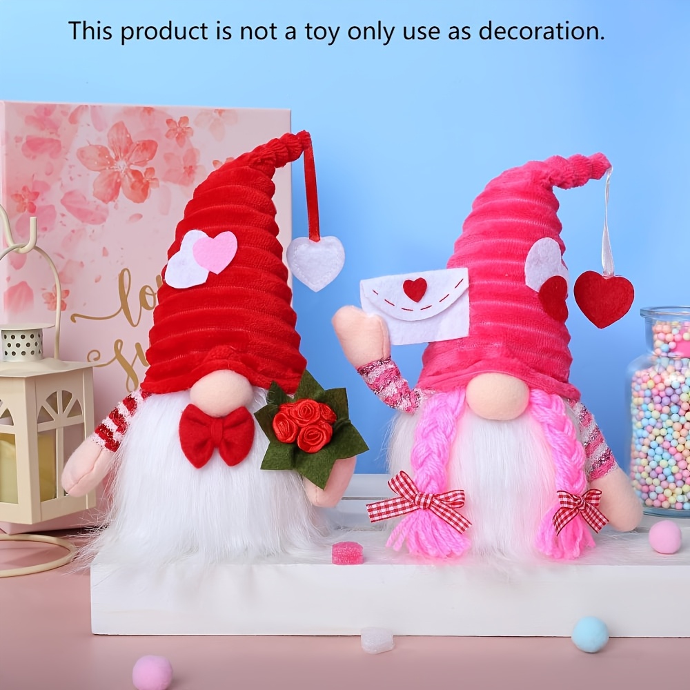 

2pcs Valentine's Day Wedding Spring Decorative Gnome Figurines With , Polyester And Plastic Material, Frameless, No Electricity Required, No Batteries, No Feathers