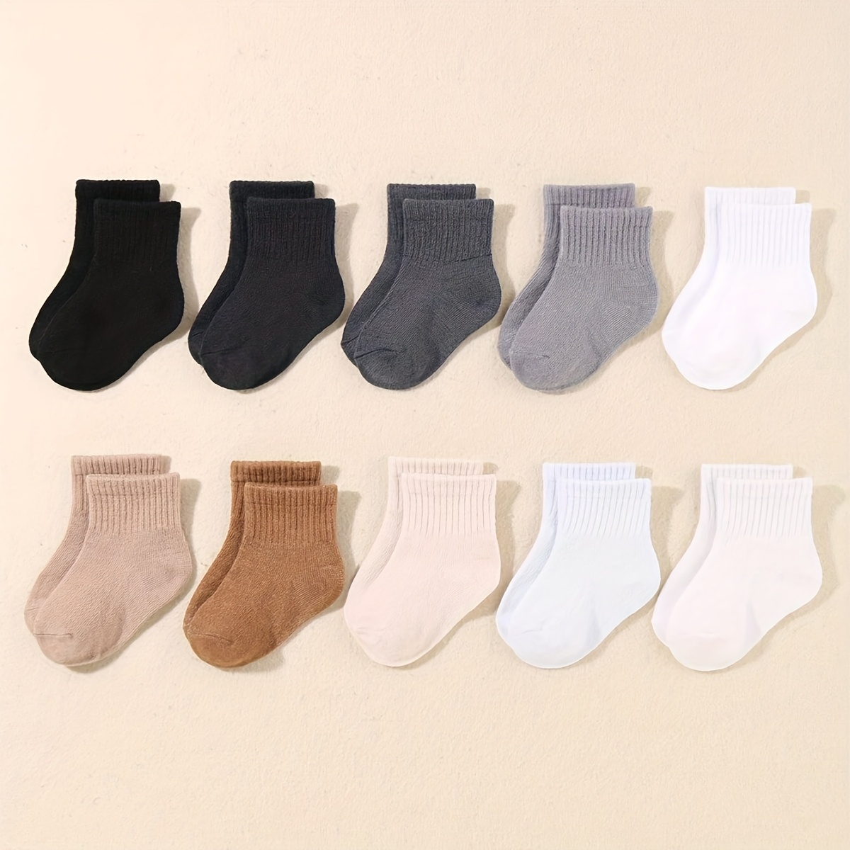 E-shop 10 Paar Einfarbige Freizeitsocken für Säuglinge Kleinkinder mit Elastischem Bund für Herbst Winter