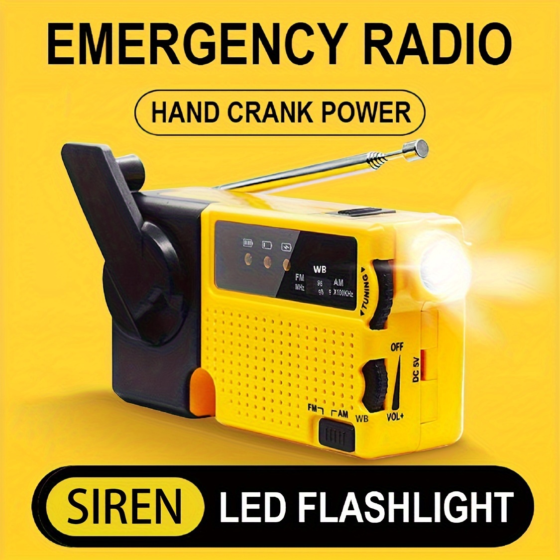 

Emergency Preparedness Portable Radio With Led Flashlight - Hand & Usb Powered, Am/fm/ Weather Alert, Alarm Clock, Dual Charging Options For Camping, Hiking &