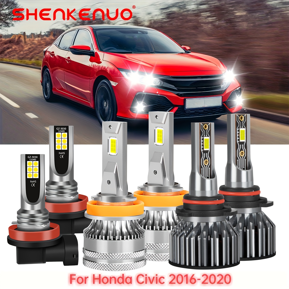 For 2016-2020 - 6pcs Led Headlight Bulbs Beam Fog Light, 9005+h11+h11, 6000k 36000lm White Plug And Play
