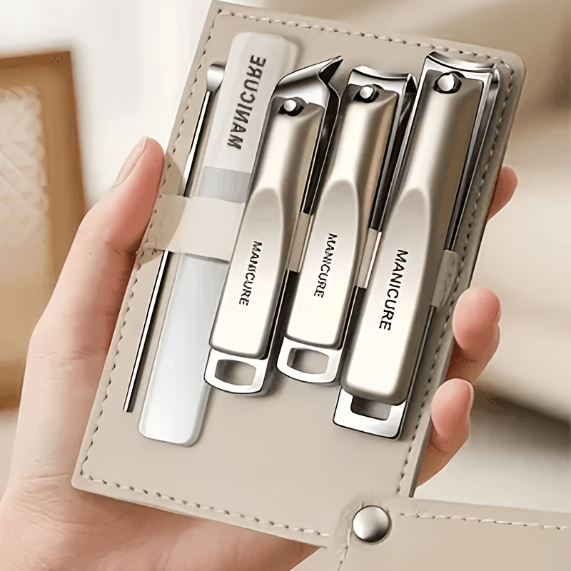 TEMU Professional High Carbon Steel Precision Nail And Pedicure Set, Includes Nail Clippers, Nail File And Ear Spoon, With Leather Portable Storage