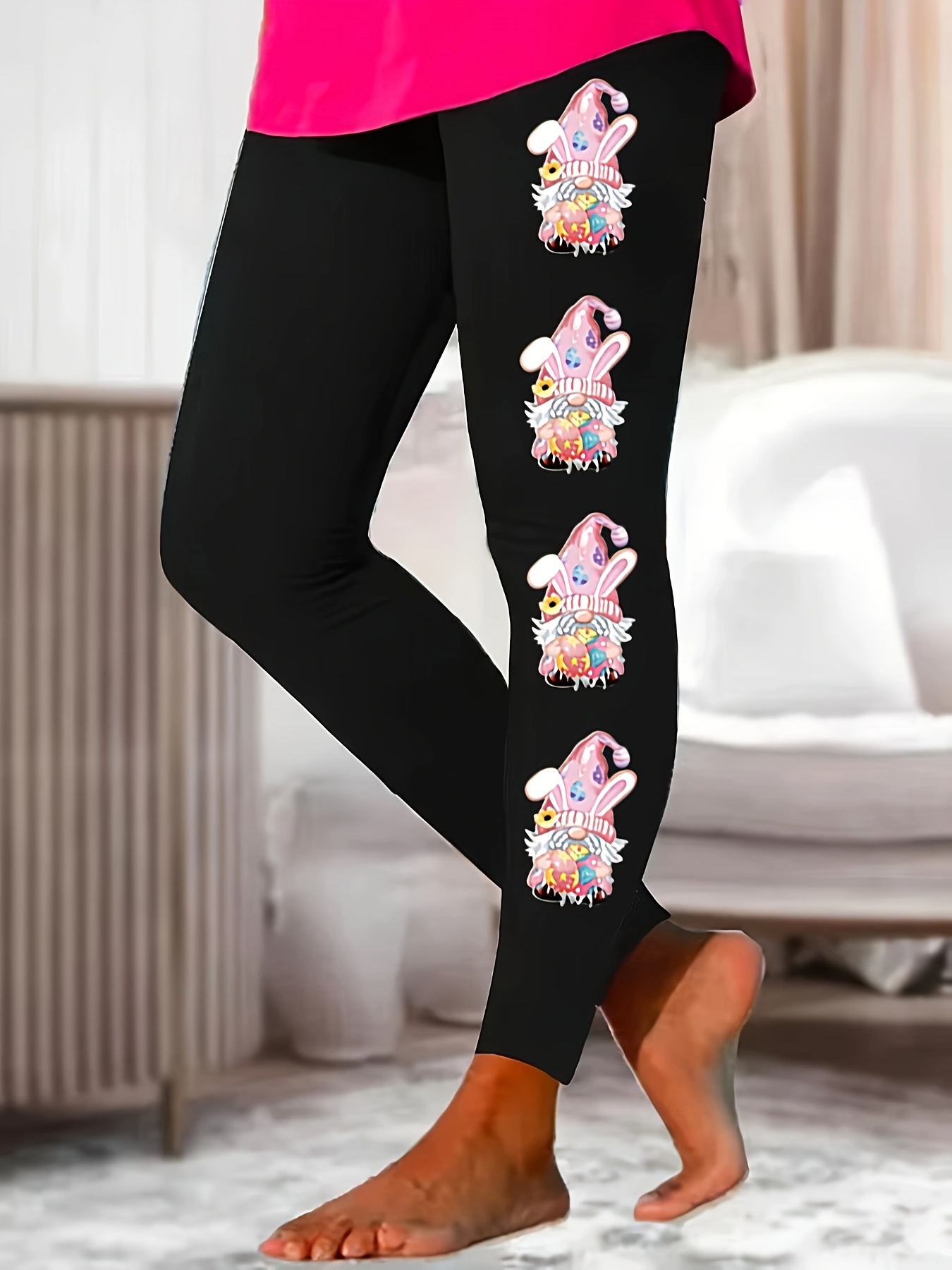 Easter Bunny Gnomes Print Skinny Leggings Cute Every Day - Temu