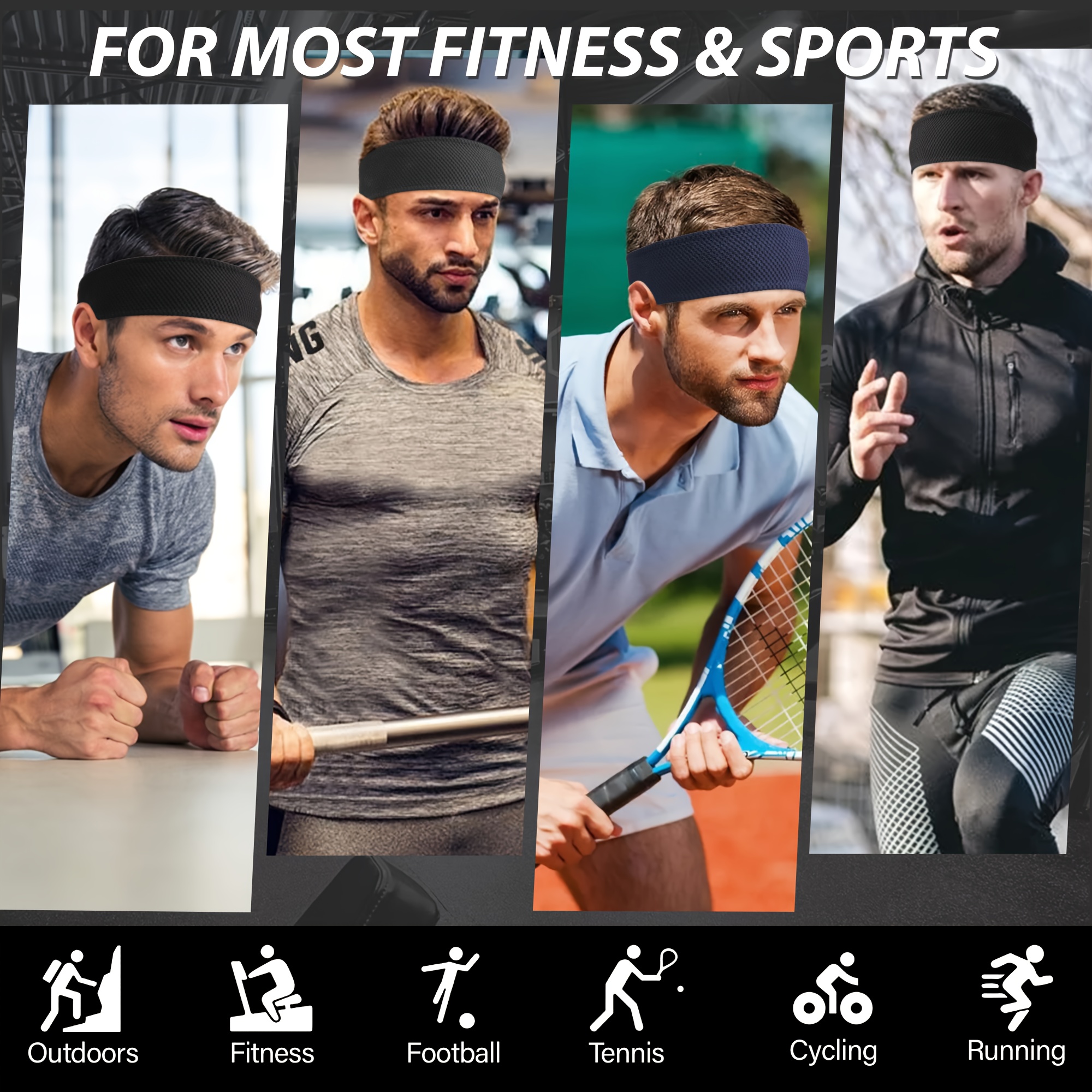 4pcs Double Layer Moisture-Wicking Sport Headbands, Breathable Cooling Fabric for Outdoor Cycling, Fitness Running, Basketball Sweat-Proof And Water-Absorbing Headband, Unisex Design