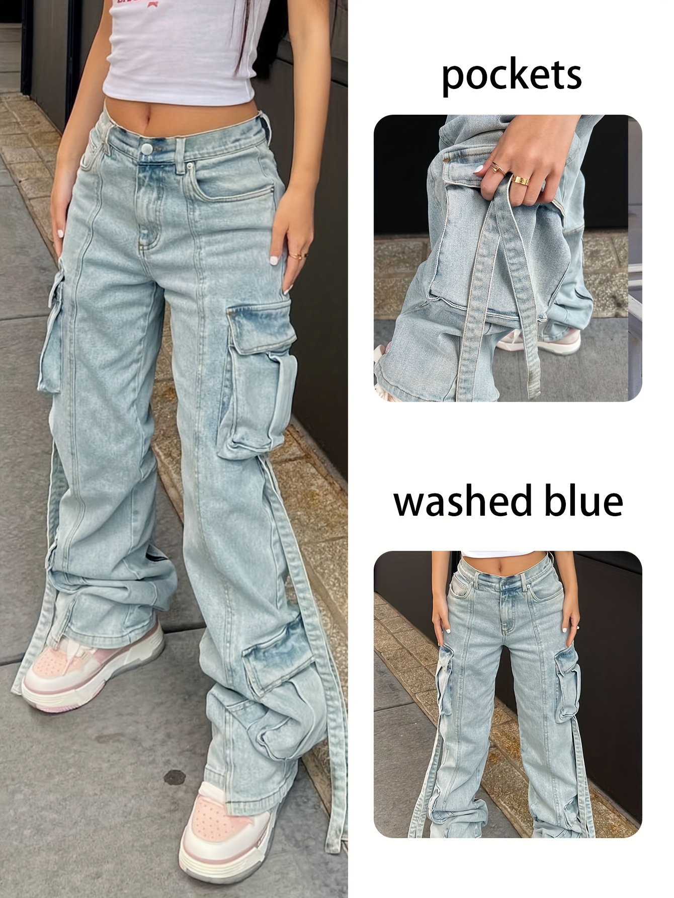 trim pockets cargo pants tie string wide Temu Australia