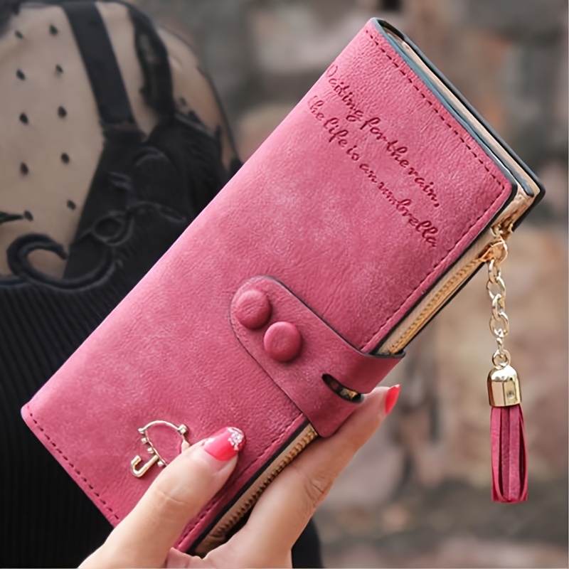 

Women Vegan Leather Wallet Bifold Clutch Card Organizer Buckle Long Purse