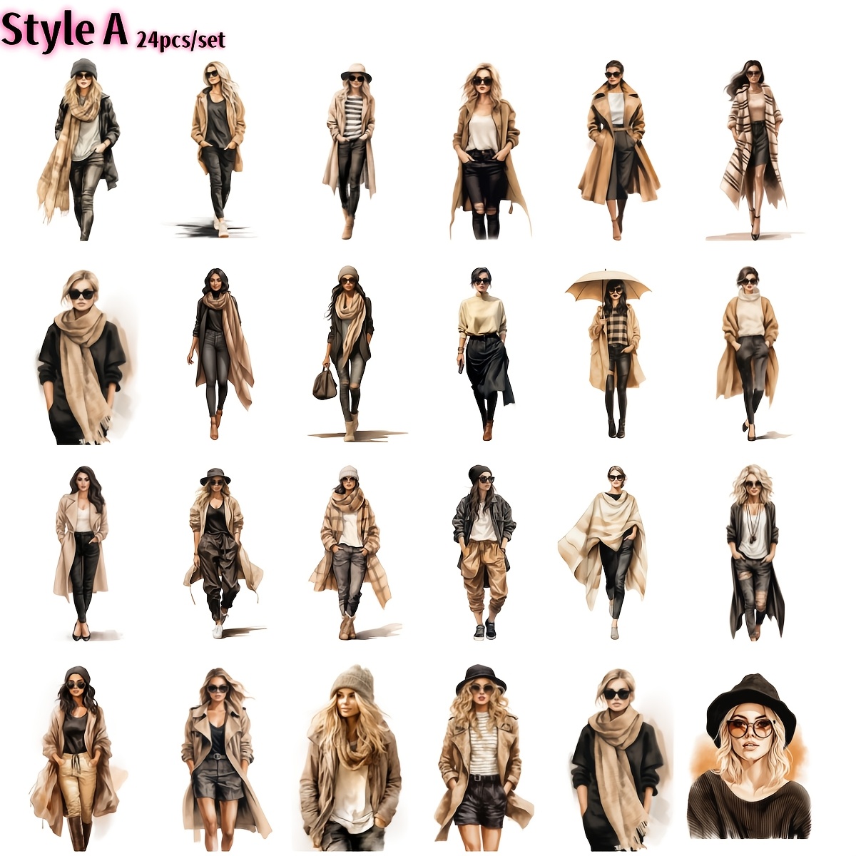 Image of 24pcs/set Handmade Creative Retro European And American Fashionable Girl Stickers Suitable For Stickers, Notes, Diary Decoration Diary Stickers, Magazine Gift Decoration