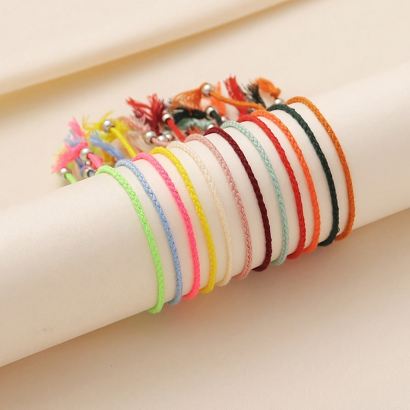 12pcs Boho Colorful Beaded Natural Stone Drawstring Bracelet Set