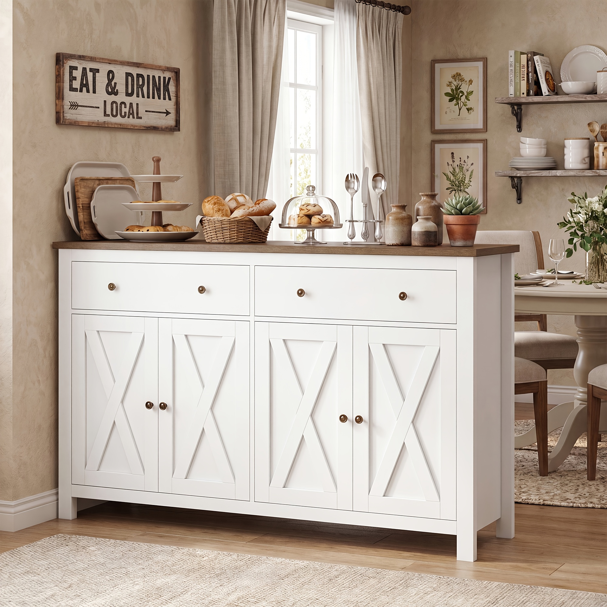 TEMU Kealive Kitchen Sideboard With Countertop, Buffet Cabinet, Kitchen Storage Cabinet, Dining Room Sideboard, Chest Of Drawers, Living Room